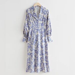 & Other Stories Blue and Cream Floral Midi Dress